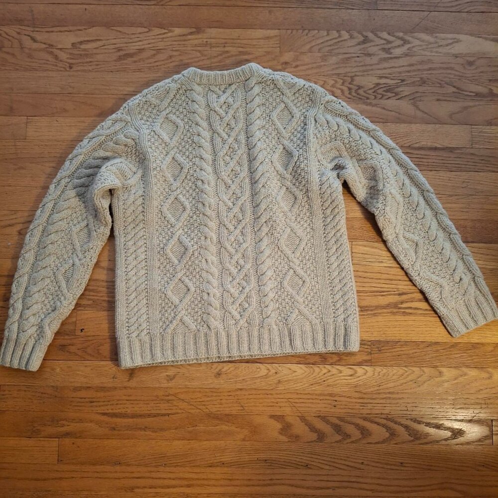 Vintage Men's J. CREW Handknit Cable Knit 100% Lambswool Fisherman Sweater Med - Picture 3 of 4
